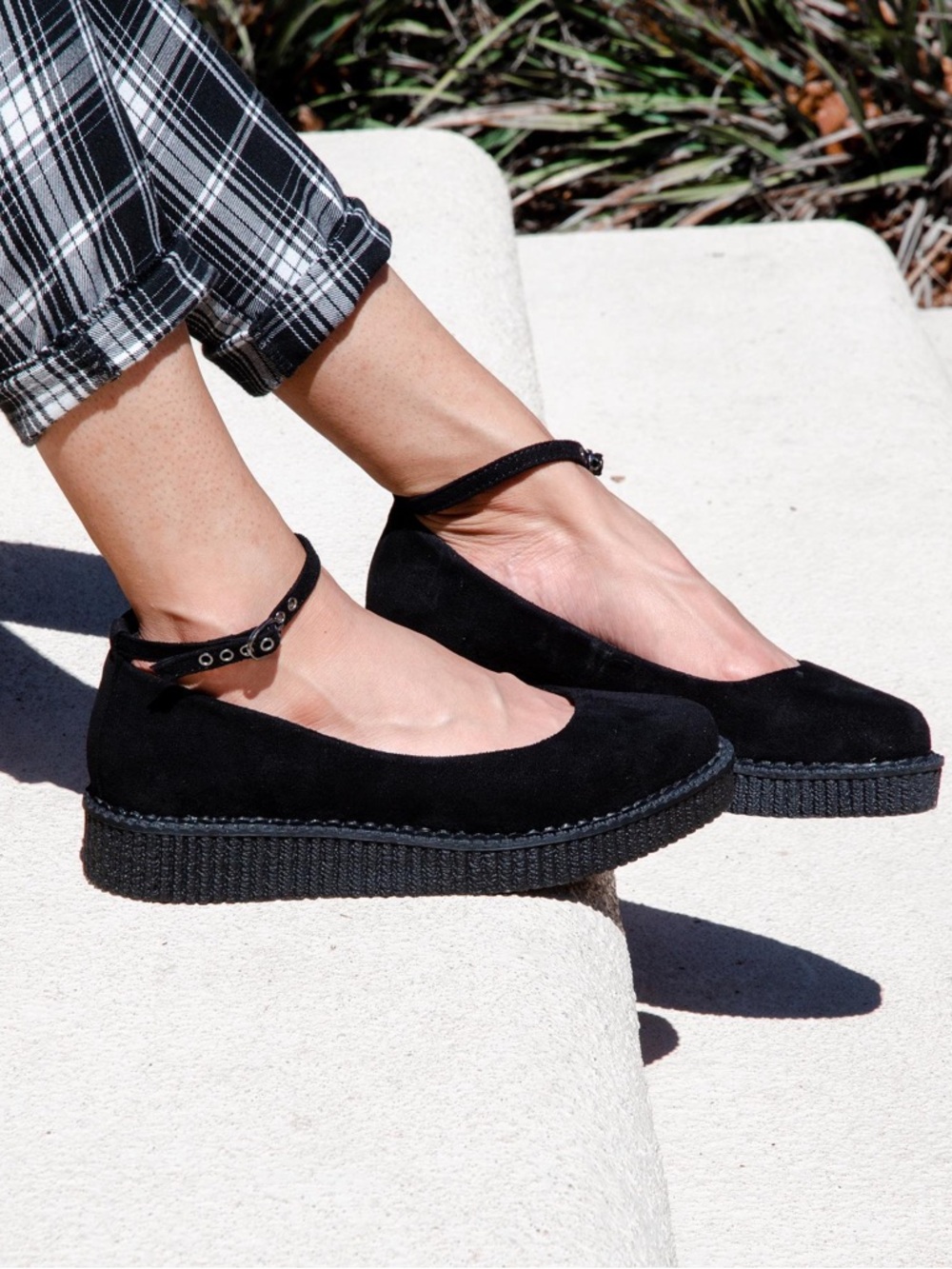 T.U.K Platform Faux Suede Ballet Pointe Creepers Loafers Mary Janes Black 12